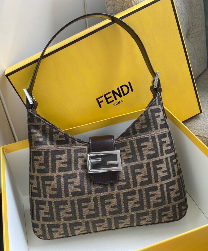 Fendi Zucca Canvas Shoulder Bag HL90302 Coffee